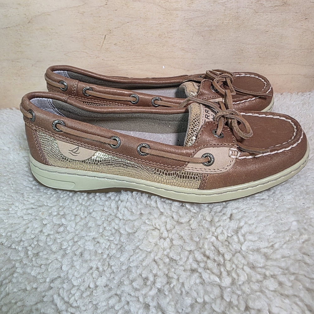 Sperry Top Sider Leather Boat Shoes Womens 6 Brown Metallic Gold